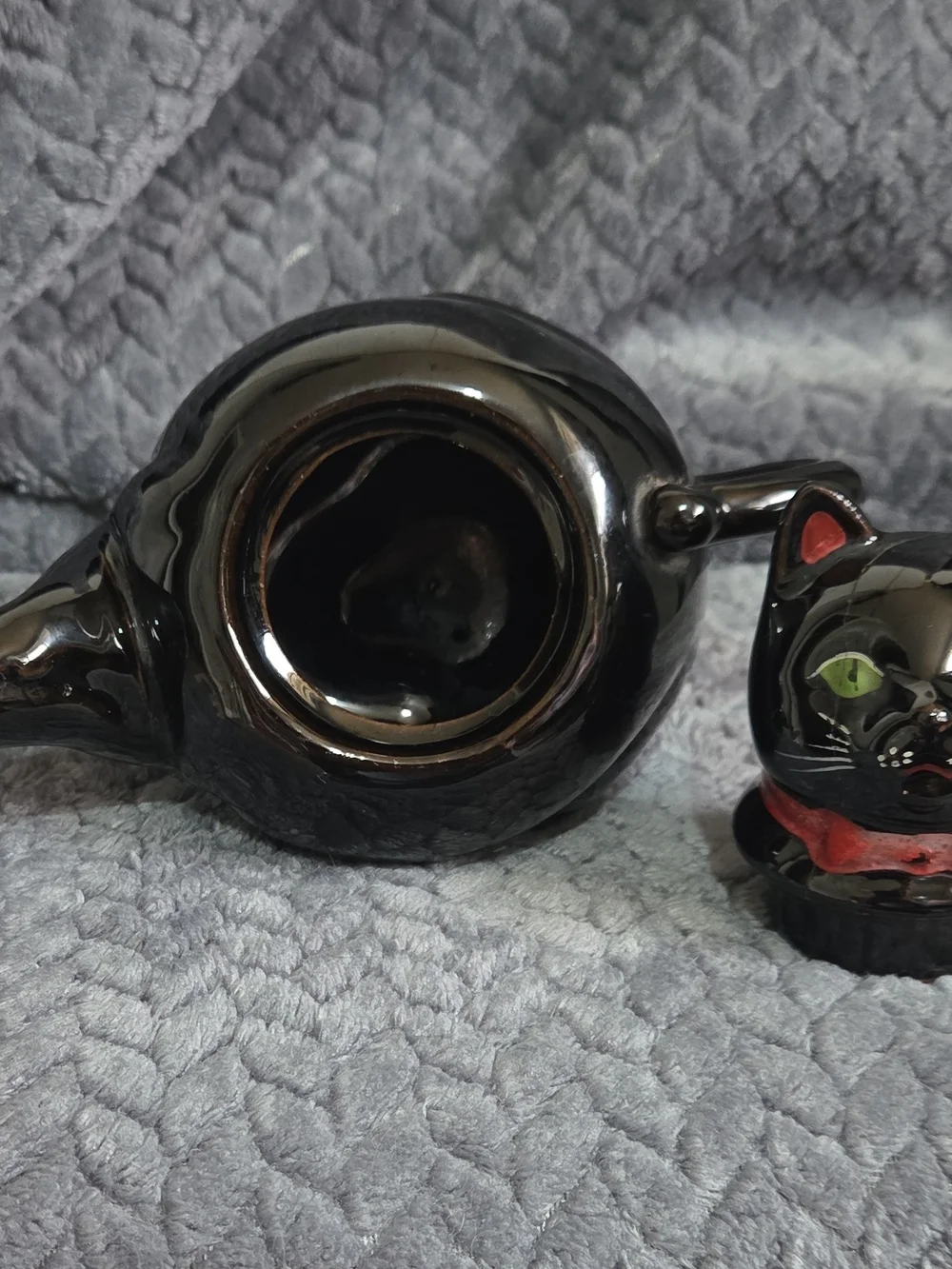Vintage 1950s Black Ceramic Cat Tea Pot